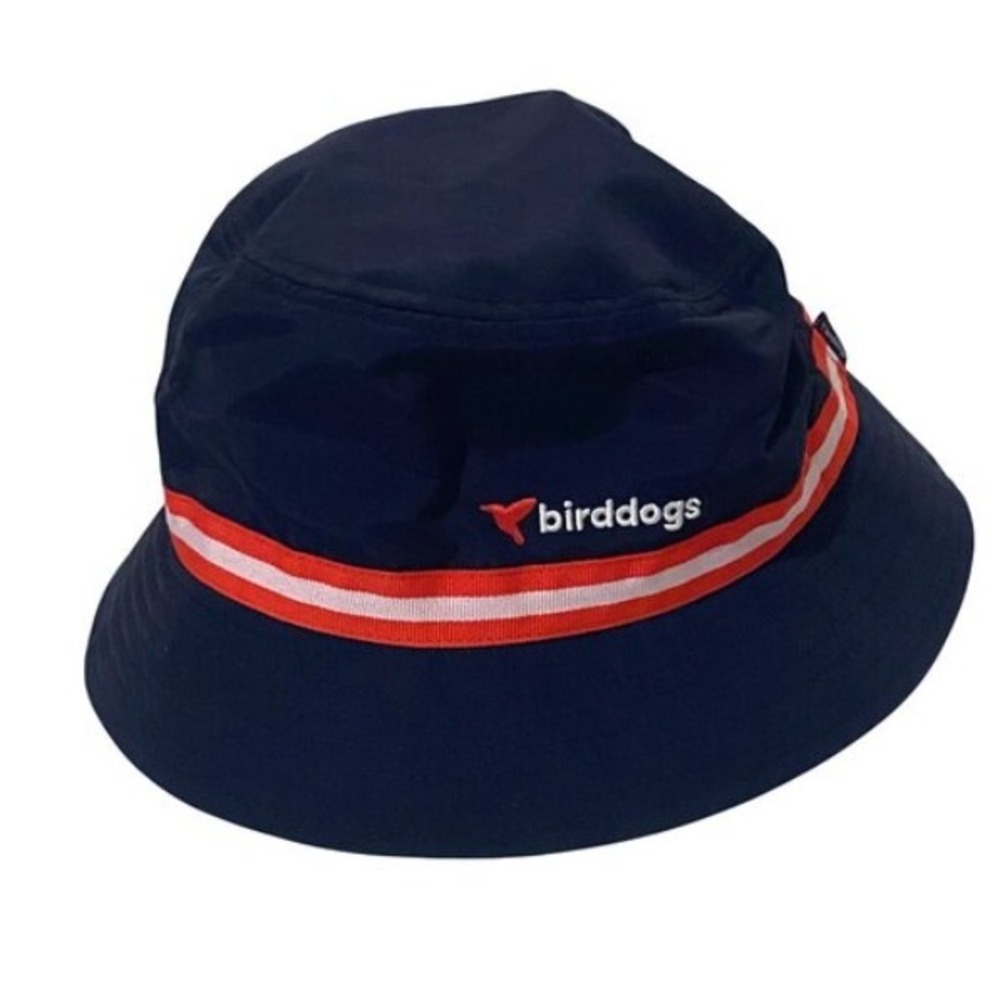Birddogs Navy Blue Nylon Bucket Hat Red Striped Golf Sun Hat Mens OSFM